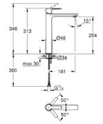 LINEARE ΜΠΑΤΑΡΙΑ ΝΙΠΤΗΡΑ ΜΟΝΟΥ ΜΟΧΛΟΥ 1/2” XL-ΜΕΓΕΘΟΣ SUPERSTEEL 23405DC1 GROHE - Image 2