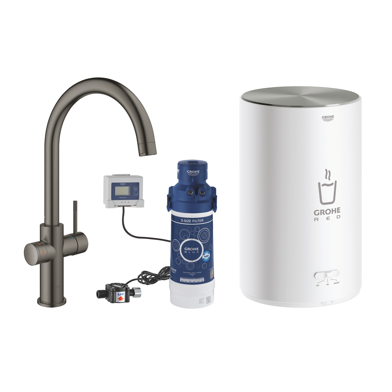 30083AL1 ΒΡΥΣΗ ΚΑΙ ΜΠΟΪΛΕΡ RED DUO M SIZE BRUSHED HARD GRAPHITE C-SPOUT 30083AL1 GROHE - Image 1