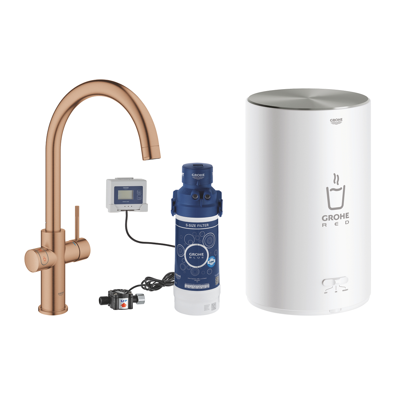 30083DL1 ΒΡΥΣΗ ΚΑΙ ΜΠΟΪΛΕΡ RED DUO M SIZE BRUSHED WARM SUNSET C-SPOUT 30083DL1 GROHE - Image 1