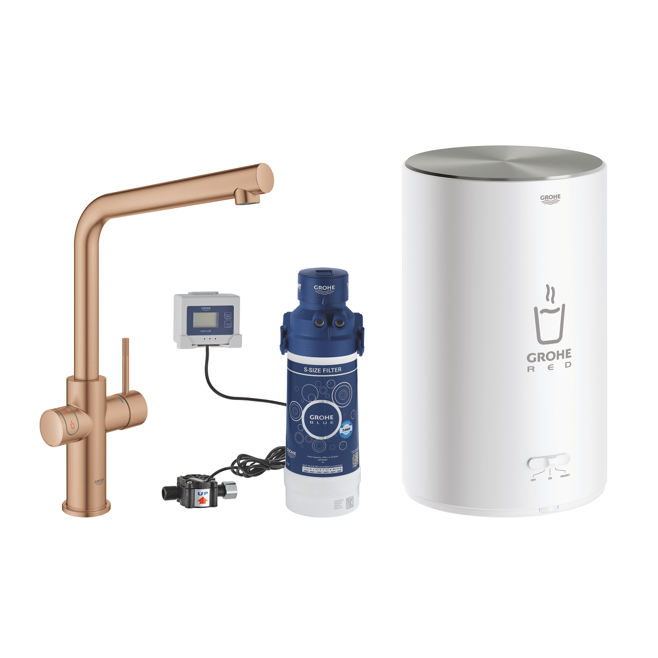 30327DL1 ΒΡΥΣΗ ΚΑΙ ΜΠΟΪΛΕΡ RED DUO M SIZE BRUSHED WARM SUNSET L-SPOUT 30327DL1 GROHE - Image 1