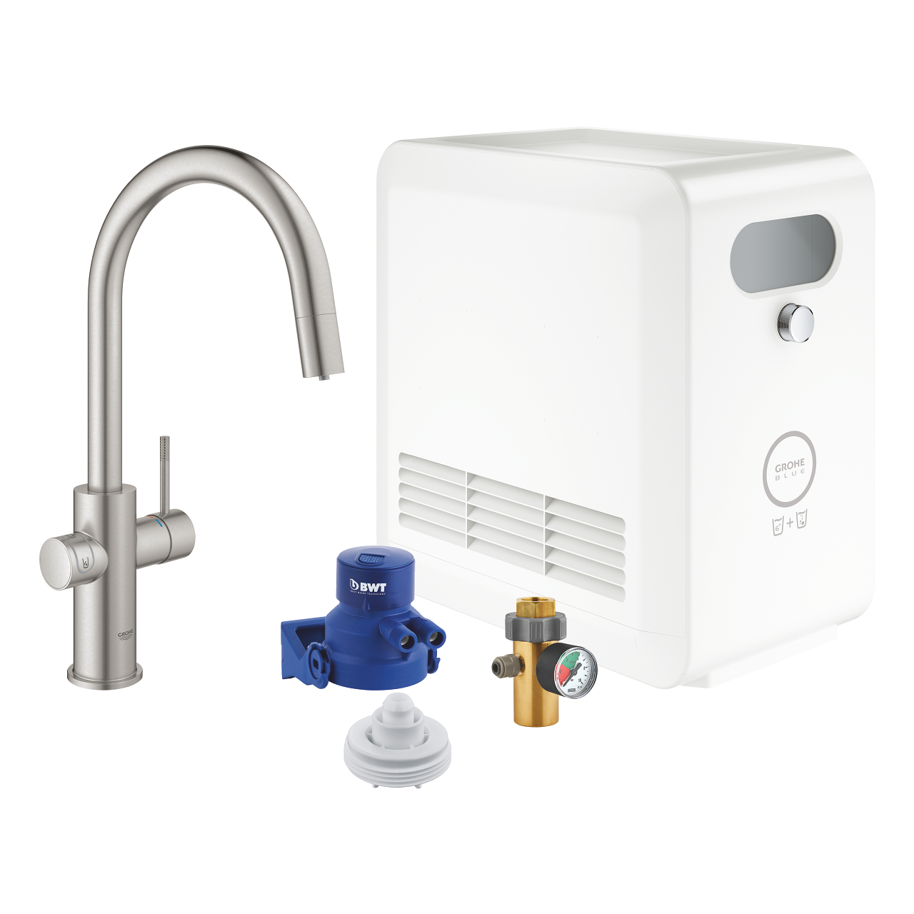 31325DC2 BLUE PROFESSIONAL ΚΙΤ ΜΕ ΡΟΥΞΟΥΝΙ C-SPOUT ΜΕ ΑΠΟΣΠΩΜΕΝΟ ΝΤΟΥΣ SUPERSTEEL 31325DC2 GROHE - Image 1