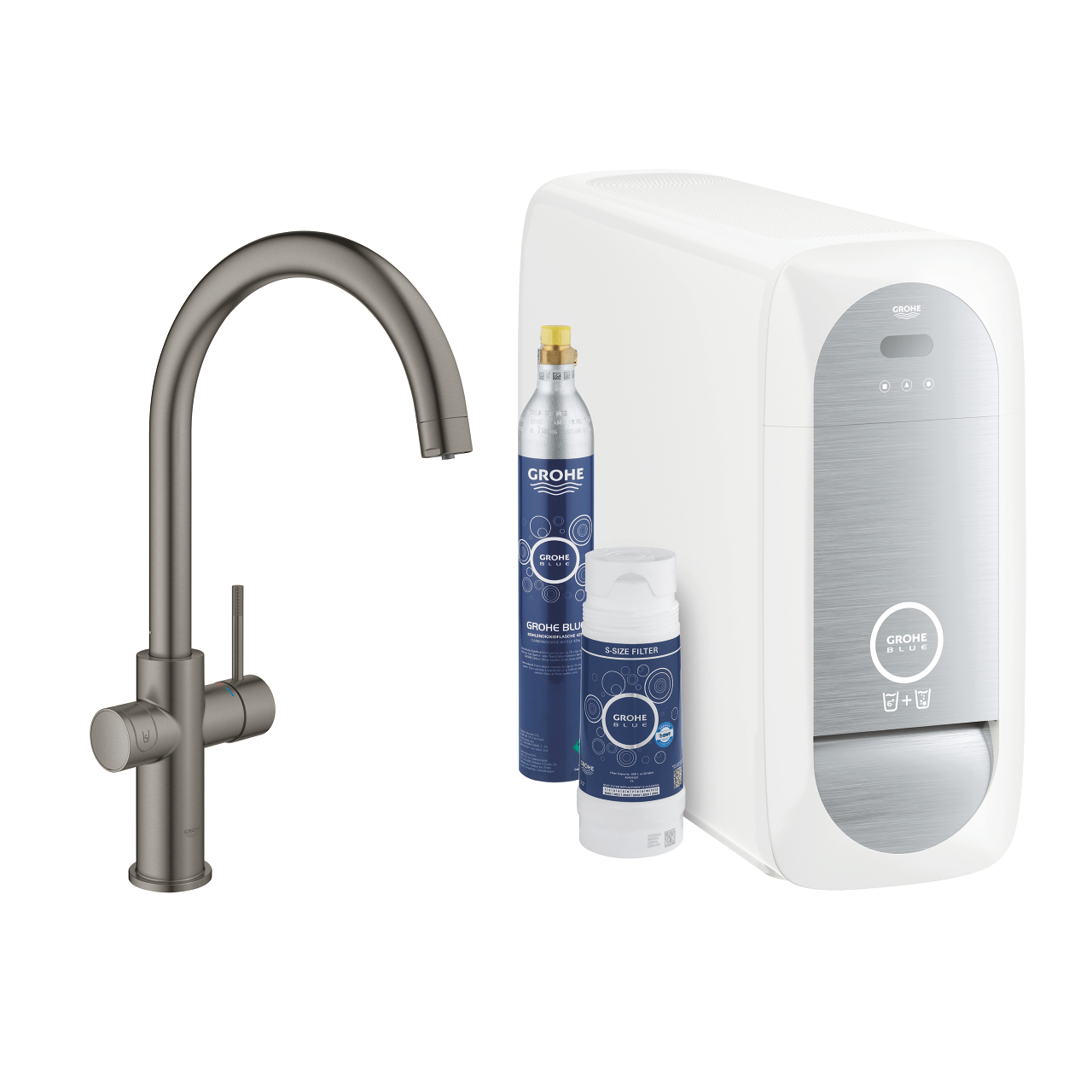 31455AL1 BLUE HOME ΚΙΤ ΕΚΚΙΝΗΣΗΣ ΕΚΡΟΗΣ C-SPOUT BRUSHED HARD GRAPHITE 31455AL1 GROHE - Image 1