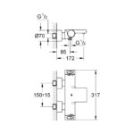 GROHTHERM 2000 ΘΕΡΜΟΣΤΑΤΙΚΗ ΜΠΑΤΑΡΙΑ ΛΟΥΤΡΟΥ 1/2″ ΧΡΩΜΕ 34174001 GROHE - Image 2
