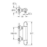 GROHTHERM 1000 ΘΕΡΜΟΣΤΑΤΙΚΗ ΜΠΑΤΑΡΙΑ ΓΙΑ ΝΤΟΥΣ 1/2″ ΜΑΥΡΟ ΜΑΤ 348142433 GROHE - Image 2